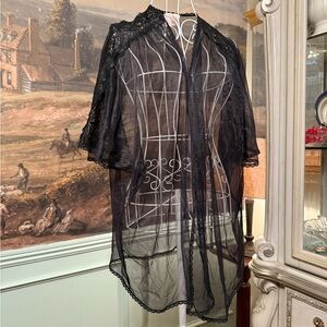 Vintage Sheer Black Lace Robe Sears Just For Women Gothic Lingerie Boudoir 1X